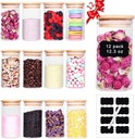 Glass Spice Jar Set , 12.3 oz 12 Pieces , Kitchen Canisters with Airtight Bamboo Lids and Labels, Kitchen Food Storage Containers for Pantry Storage -- Cylinder Spice Organizer Kitchen Jars and Canisters for Rice, Candy, Cookie, Sugar, Flour, Nuts