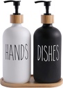 MOMEEMO Glass Soap Dispenser Set, Contains Glass Hand Soap Dispenser and Glass Dish Soap Dispenser. Kitchen Soap Dispenser Set Suitable for Black and White Kitchen Decor. (Black & White)