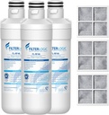 Filterlogic LT1000PC ADQ747935 MDJ64844601 NSF Certified Refrigerator Water Filter and Air Filter, Replacement for LG® LT1000P®, LT1000PC, LT-1000PC MDJ64844601 and LT120F®, 3 Combo, Package May Vary