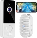 Wireless Video Doorbell with Chime, 1080P Wifi Doorbell Camera with Motion Detector, Cloud Storage, Two-Way Talk, IP65 Waterproof Weatherproof, Clear Night Vision