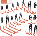 16 Pack Garage Hooks Heavy Duty, Utility Steel Garage Storage Hooks, Wall Mount Tool Organizer with Anti-Slip Coating for Garden Tools, Ladders, Bulky Items and More Equipment (Orange)