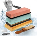 YGOCH Whetstone Sharpening Stone Kit, Professional Sharpeners Stone Includes Premium Double Sides Grit 400/1000 3000/8000 Water Stone, Flattening Stone, Bamboo Base, Rubber Holder, Leather Strip, Angle Guide, Anti-Cutting Glove