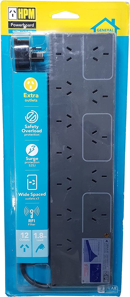 12 Outlet Overload Powerboard with Surge Protection