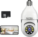 Light Bulb Security Camera 1080P, PTZ Wifi 360 Degree E27 Panoramic IP Camera,Night Vision Color, Motion Detection,Support WIFI2.4GHZ/5.0GHZ, APP Access(White) (Security Camera+32Gb)