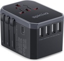 Universal Travel Adapter One Worldwide International Wall Charger AC Plug Adaptor with 5.6A Smart Power 3.0A USB Type-C for USA EU UK AUS Cell Phone Tablet Laptop (Grey)