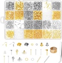 SUNKIM 2400Pcs Earring Making Kit Earring Making Supplies Set with Earring Hooks Findings Earring Backs Screw Eye Pins Head Pin Earring Post Jump Ring Opener Tool Tweezer Extender Chain Gold Silver