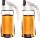PENGQIMM Auto Flip Olive Oil Glass Bottle,Oil Dispenser,Oil Bottle Dispenser Vinegar Glass Jug,Olive Oil Glass Dispenser Bottles,Non-Drip Spout,Non-Slip Handle for Kitchen Cooking, 22 Oz(630ml),2 pcs