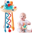 QIUXQIU Zipper Activity Toy for Sensory Development for Toddlers UFO Shape Colorful Pull String Interactive Toy ,Early Learning Montessori Toys Gifts for Boys or Girls Silicone BPA Free New
