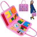 WETONG Busy Board,Toddler Sensory Toys,Montessori Learning Education Toys for Kids Preschool Autistic Travel Toy Alphabet Animal Basic Skills Toy Learn to Dress Brain Up Toy for Boy Girl (Pink)