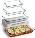 Kinsdan Glass Casserole Baking Dish Set,4-Piece Rectangular Bakeware Set,with Handles,for Lasagna, Leftovers, Cooking