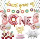 Donut First Birthday Party Decoration Supplies Kit, 37Pcs, 1st Birthday Decorations, Including Donut One Foil Balloon, Donut Banner, Donut Grow up Banner, Cake Topper, Swirl, Star Foil, Latex Balloon