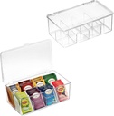 2 Pack Stackable Plastic Tea Bag Organizer - Storage Bin Box for Kitchen Cabinets, Countertops, Pantry - Holds Beverage Bags, Cups, Pods, Packets, Condiment Accessories Holder