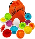 Skoolzy Shapes Toddler Games Egg Toy Learning Colors and Geometric Shapes Matching Preschool Toys Puzzles for 2, 3, 4 year olds - Montessori Fine Motor Skills Sorting Educational Easter Eggs and Bag