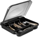 Zilpoo Flatware Plastic Tray with Hinged Lid, Kitchen Cutlery and Utensil Holder Organizer, 5 Compartment Silverware Storage Bin with Attached Cover Top
