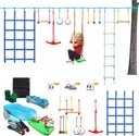 PAOLFOX Ninja Warrior Obstacle Course Kids 50 Slackline 52 PCS Wheel Trapeze Swing Plus Webbing Ladder Rope Knots Set Outdoor