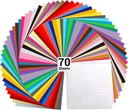 Vinyl Sheets, Ohuhu 70 PACK Permanent Adhesive Backed Vinyl Sheets Set, Vinyl Sheets 30.5 x 30.5cm/12 x 12 + Transfer Tape Sheets for Cricut, Silhouette Cameo, and Other Craft Cutters