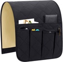 Teniux Non-Slip Couch Sofa Chair Armrest Organizer with 5 Pockets Armchair Caddy for Smart Phone, Book, Magazines, Ipad, TV Remote Control Holder Black