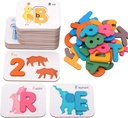 Coogam Alphabets and Numbers Flash Cards,Wooden Letters ABC Animal Matching Puzzle Colors Sorting Game, Preschool Learning Educational Montessori Toy Toddlers 3 4 5 6 Years Old Kids