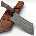 Damascus Steel Custom Handmade Professional Chef Cleaver Chopper Kitchen Chef Knife Full Tang with Leather Sheath Cover
