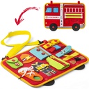 Busy Board,Fire Truck Style Activity Board(14 in 1),Toddlers Sensory Toy Montessori Toy for Fine Motor Skills and Learn to Dress, Preschool Educational Kids Gift,Learning Toy for Airplane Car Travel
