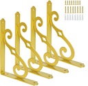 Z METNAL Decorative Shelf Brackets, 5 Inch Brass Metal Shelves Bracket, Gold Metal Wall Decor, Heavy Duty Modern Shelving Bracket for DIY Floating Shelves, Gold, 4 Pcs