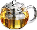 Safe + Lead-Free Glass Teapot Kettle 33 oz /1 L Capacity Removable Stainless Steel Infuser Great ForBlooming and Loose Leaf Tea Brewer,