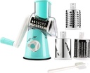 Manual Rotary Cheese Grater Round Vegetable Potato Carrot Mandoline Slicer Nuts Grinder with Cleaning Brush for Kitchen(Blue)