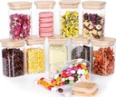 CZFWin 10 Piece Glass Spice Jars with Bamboo Lid, 8oz Square Glass Storage Jars with Wooden Lid, Mini Jars with Label for Kitchen Pantry, Suit for Sugar, Salt, Coffee, Tea, Dry Food Storage