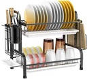 Dish Drying Rack, 2 Tier Dish Rack 304 Stainless Steel Utensil Holder Cutting Board Holder Dish Drainer with Removable Drain Board for Kitchen