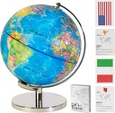 Children Illuminated Spinning World Globe with Stand Plus a Bonus Card Game. 3 in 1 Interactive Educational Desktop Earth Globe for Kids|LED Night Light Lamp, Political Map and Constellation View.