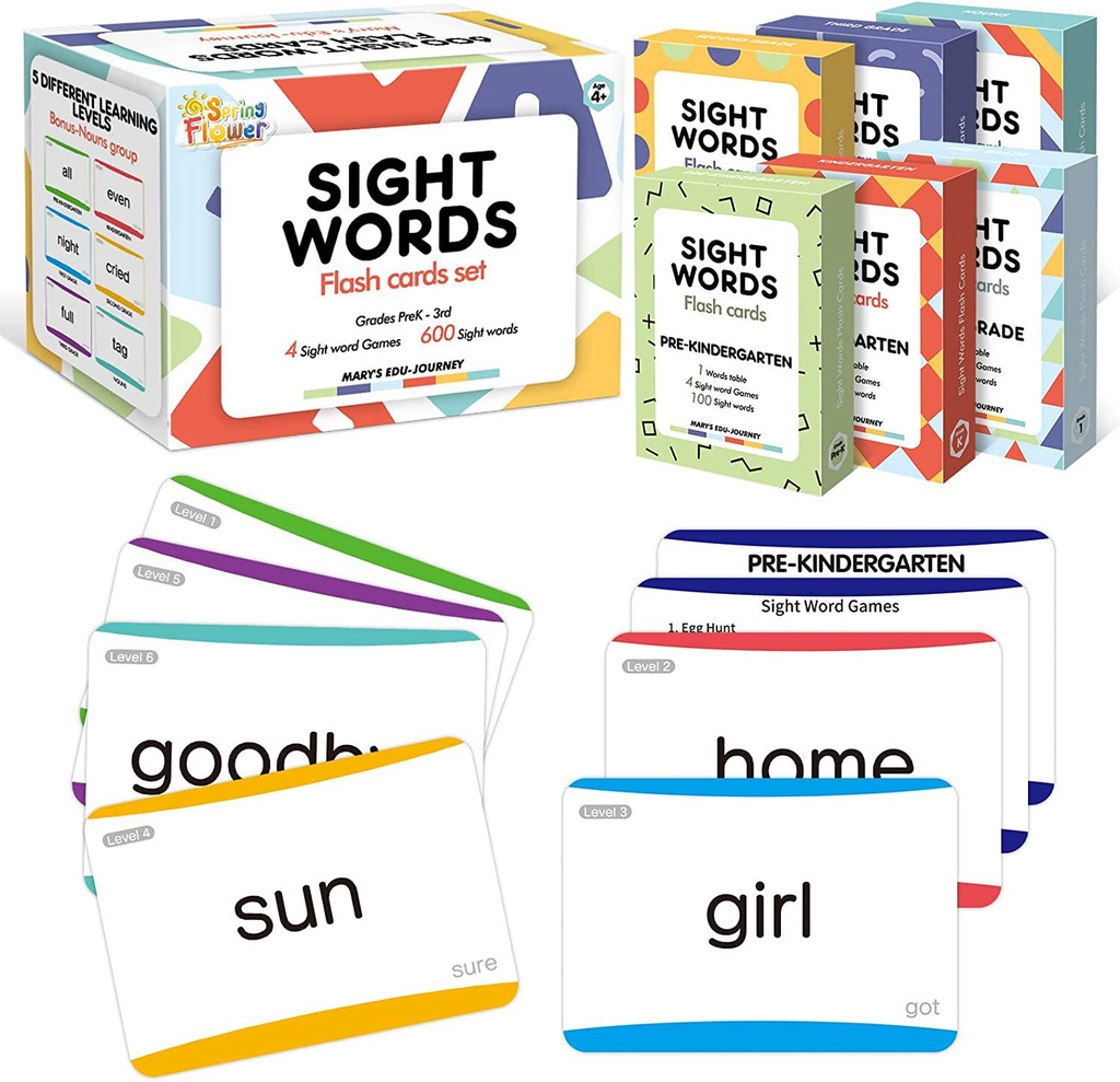 SpringFlower 600 Sight Words Flash Cards for Kids Learning