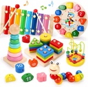 Qizebaby Toddlers Montessori Wooden Toys for Boys Girls Age 2 3 4 Year Old,Baby Toy Learning Musical Sets Shape Sorting Toys Gifts for Kids 2-4, Wooden Preschool Learning Fine Motor Skills Game