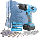 Hi-Spec 50 Piece 12V Blue Drill Driver and Multi Bit Set. High Speed Cordless and Rechargeable Electric Power Screwdriver and Drill for Household DIY. Complete in a Carry Case