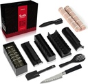 AIMEETO Sushi Making Kit, 14 Pieces Plastic Sushi Maker Mold with Sushi Knife and Bamboo Mat, DIY Quality Sushi Maker for Beginners, Black