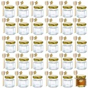 1.5 oz Hexagon Mini Glass Honey Jars -30Pack Honey Jars with Wood Dipper, Gold Lid, Bee Pendants, Jutes - Perfect for Baby Shower, Wedding Favors, Party Favors