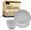 Miizula Premium Wheat Straw Dinnerware Set 8-Piece Light Grey - Unbreakable Reusable Dinner Plates and Bowls - Microwave Dishwasher Freezer Safe - Eco Friendly