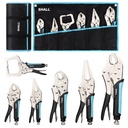 SHALL 6-Piece Locking Pliers, Vice Grips Pliers Set, 5",7" & 10" Curved Jaw Locking Pliers, 6-1/2" & 9-1/2 Long Nose Locking Pliers, 6" Locking C-Clamp, Two-Color TPR Handle, Roll up Pouch Included