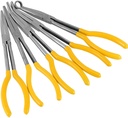 KINJOEK 5 PCS 11 Inch Long Needle Nose Pliers Set, Including Straight, 25 Degrees, 45 Degrees, 90 Degrees, round Head