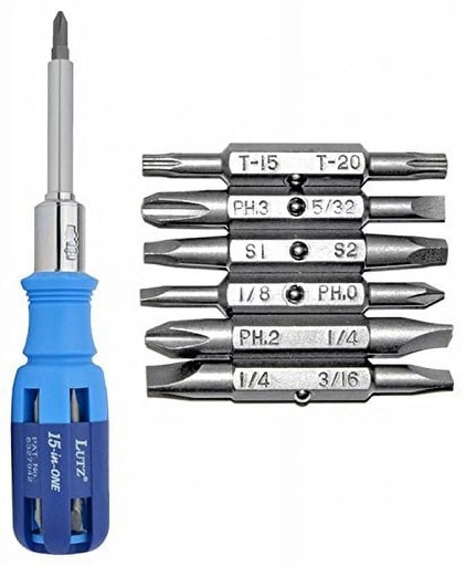 "Lutz 15-In-1 Ratchet Screwdriver Blue, Engineered Heavy-Duty Construction. by Bctlyinc Ship from US"