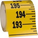 Made in USA 20 Ft. Long X 3" Wide, 1/4" Graduation, Yellow, Mylar Adhesive Tape Measure Reads Bottom to Top, Vertical Rules