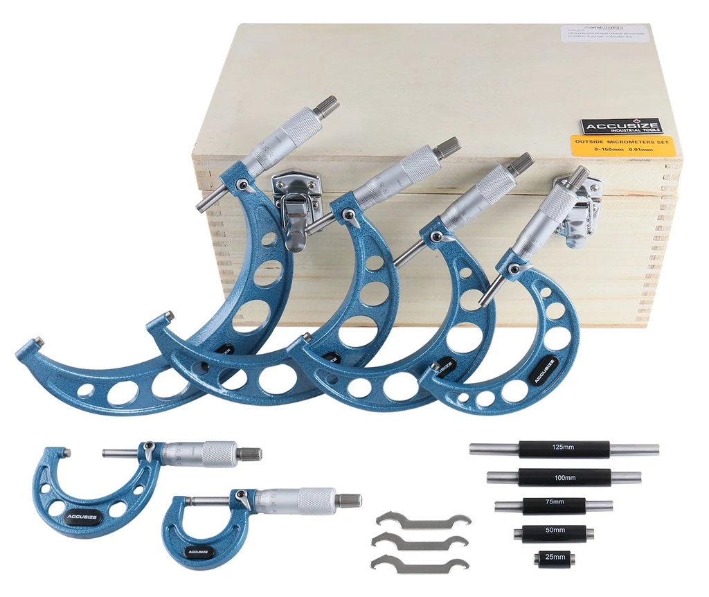 Accusize 0-150 Mm Precision Micrometer Set - 6 Pieces