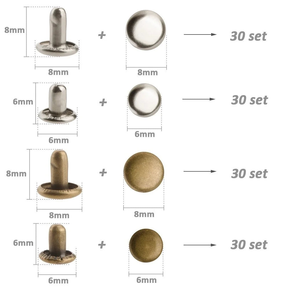 120 Sets Leather Rivets Kit with Tools for DIY Crafts