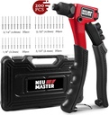 NEU MASTER Rivet Gun with 200Pcs Rivets, Manual Rivet Gun Kit with 4 Tool-Free Interchangeable Rivet Heads, BMC Case, Heavy Duty Single Hand Riveter for Plastic, Metal, Leather.