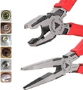 Extractor Pliers Set: 7.5” Long Nose + 8" Heavy Duty Linesman Pliers. High Carbon Steel. Great for Removing Stripped/Rusted/Damaged/Security S. Made in Japan.