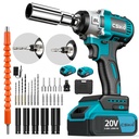 Power Cordless Impact Wrench 1/2", 20V Impact Brushless Motor with 2 X 3.0A Batteries, 2-Mode Speed & Max Torque 280 Ft Lbs (380N.M), Power Impact Wrench with 5 Sockets,8 Drill,6 Screws for Home Car