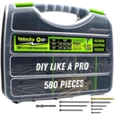 Velocity Exterior Wood Screws Site Case - Carbon Steel Wood Screws Assortment Kit in 7 Sizes, Includes Hexstix Drive Bits and Organizer, Assorted Wood Screw Kit, Furniture & Deck Screws (580 Pieces)