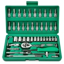 GOXAWEE 46 Pieces 1/4 Inch Drive Socket Ratchet Wrench Set, with Bit Socket Set Metric and Extension Bar for Auto Repairing and Household, Green