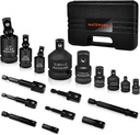 Socket Adapter Set and Reducer 17 Piece, Impact Driver Conversions Kit, Universal Joint Socket Set, Drill Adapter 1/4" 3/8" 1/2"