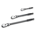 Capri Tools Low Profile Flex-Head Ratchets Set, 1/4 In, 3/8 In. and 1/2 In. Drive, True 72-Tooth, 5 Degree Swing Arc, 180-Degree Flex-Head
