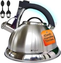Pykal Whistling Tea Kettle with Icool Handle and 2 Free Infusers Stainless Steel Teapot, Silver
